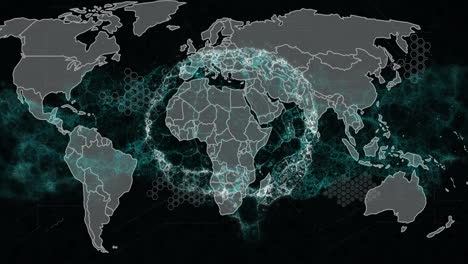 animazione dell'elaborazione dei dati sul cervello umano e sulla mappa del mondo