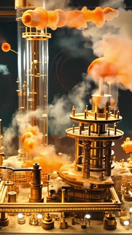 intricate steampunk factory model with dynamic cloud effects