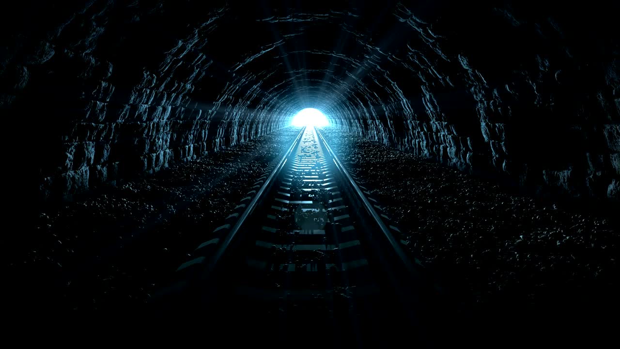 철도 터널을 통해 빛을 향해 이동, 3d 루핑 애니메이션