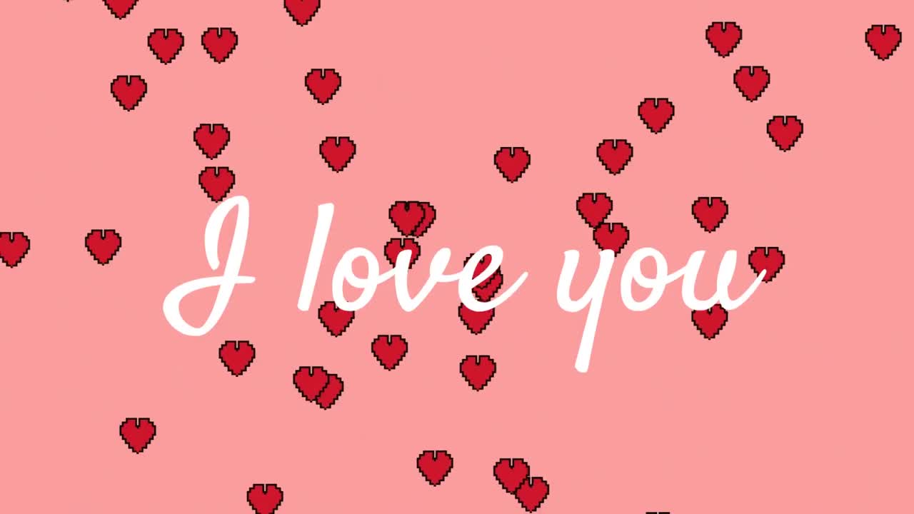 나는 당신을 사랑합니다. 분홍색 배경에 심장이 있는 문자