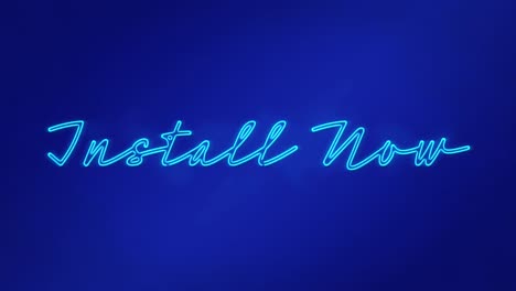 animation of neon blue install now text banner against blue background