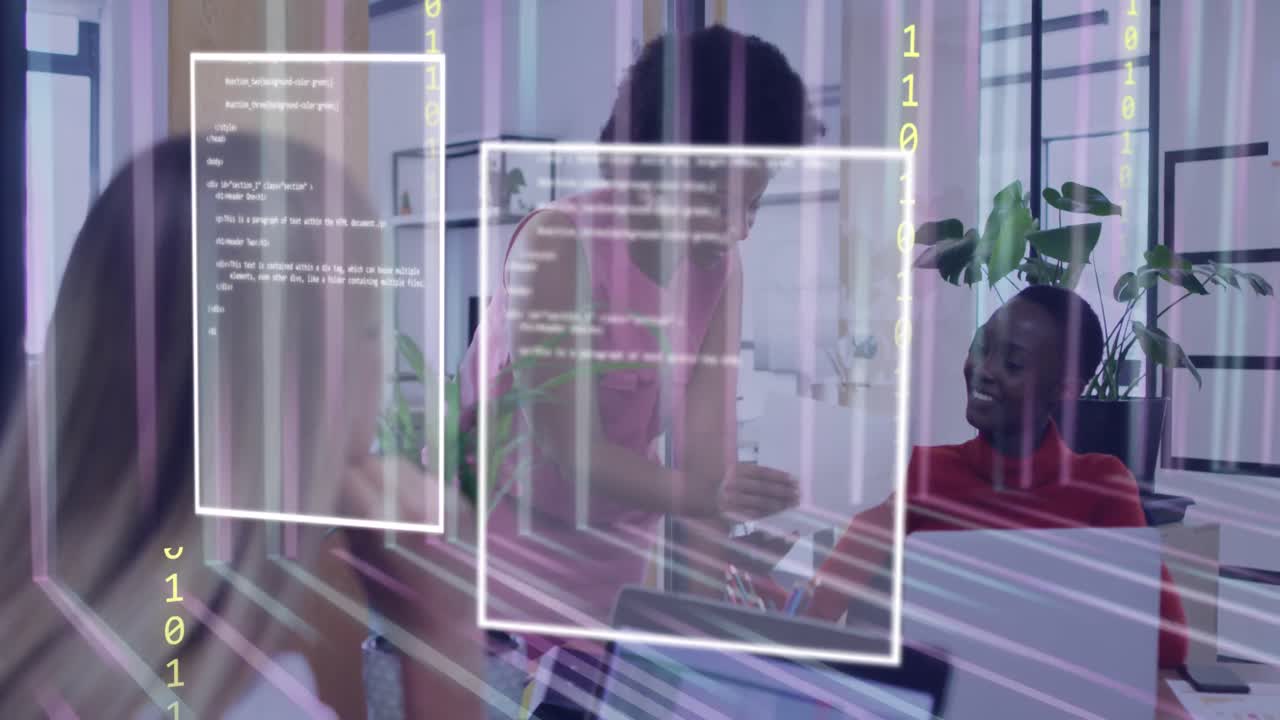 animación del procesamiento de datos sobre diversas personas de negocios en la oficina