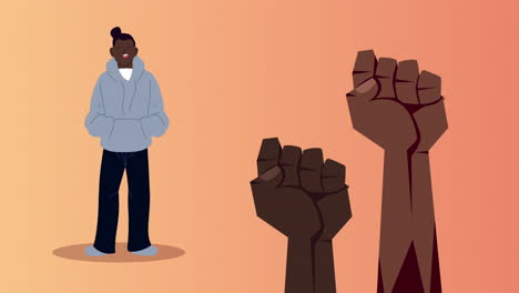 hombre negro y puños levantados