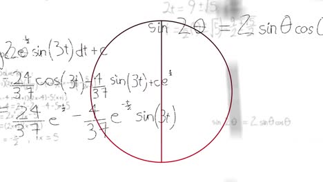 Animation-Eines-Rot-Umrandeten,-In-Zwei-Hälften-Geteilten-Kreises-Und-Wissenschaftliche-Datenverarbeitung-Auf-Weißem-Hintergrund