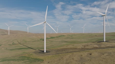 drone aerial of wind turbines in southern washington