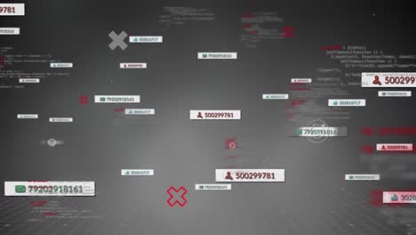 animation of data processing and media icons on gray background