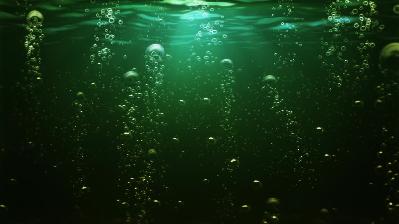 거품과 함께 수중 장면. 녹색. loopable, 알파 매트.