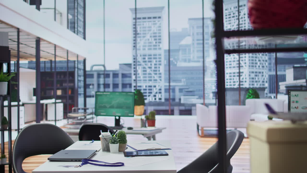 Empty modern office workspace designed for job interviews to achieve success