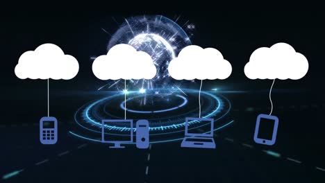 animación de nubes con iconos sobre el globo