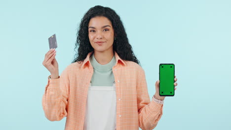 Green-screen,-phone-and-happy-woman-face