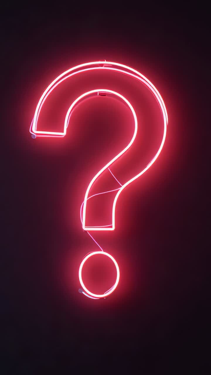 Vertical video: Pulsing neon question-mark sign running on power on bar wall, with dot wiring clips