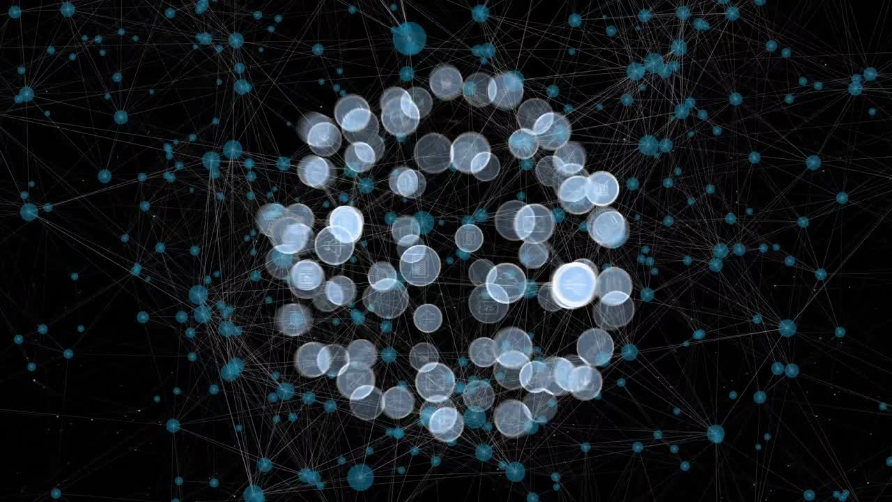 Animation of network of connections with digital icons