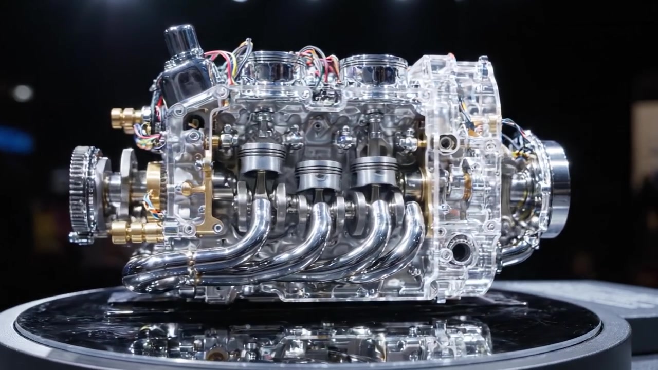 Incredible Transparent Engine Design Showcasing Intricate Components and Engineering Mastery in a Modern Display of Automotive Technology