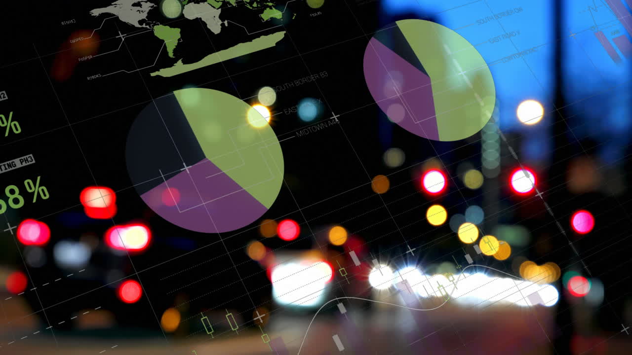 도시 풍경 위의 통계 처리의 애니메이션