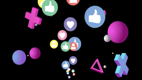 animación de los iconos de las redes sociales como y amor sobre fondo negro