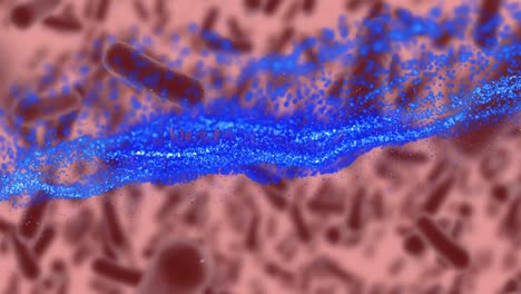 animation of blue light trails and brown covid 19 cells