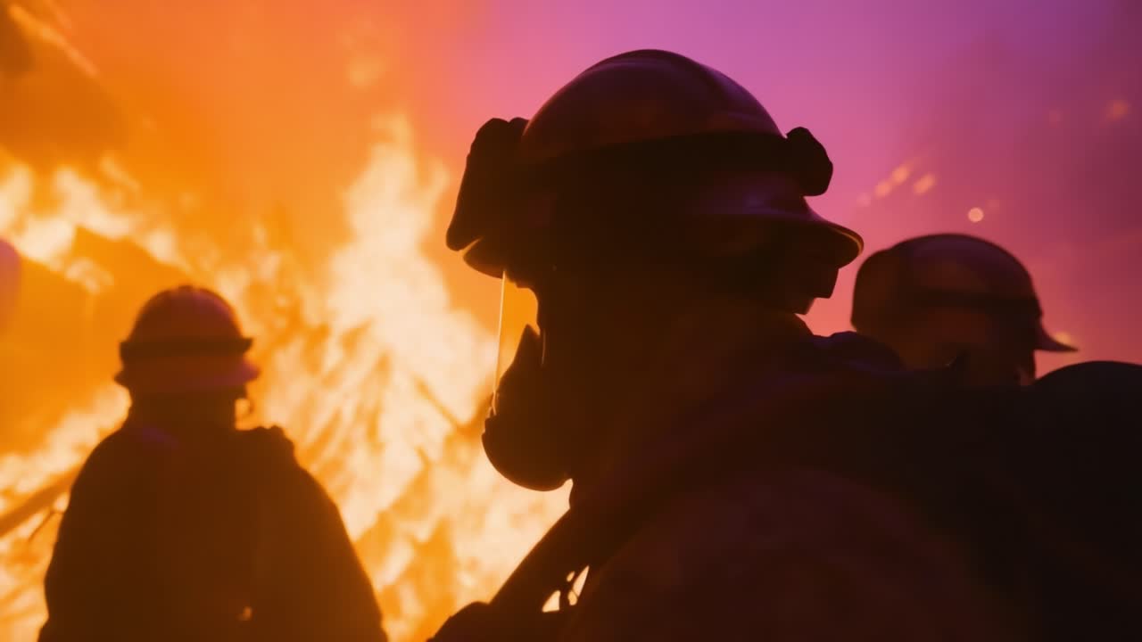 Brave Firefighters Battling an Intense Blaze Amidst Fiery Flames and Smoke, Demonstrating Heroism and Determination in Crisis Situations