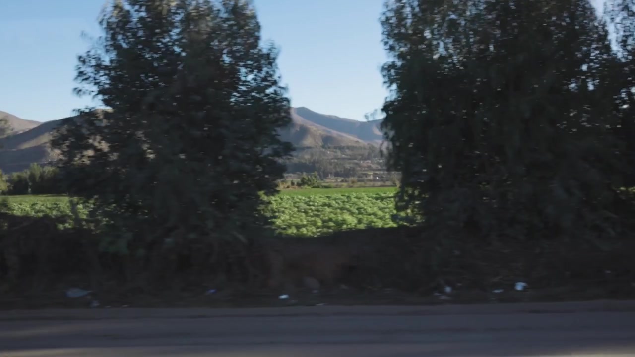 Viaje por carretera en el desierto de Coquimbo y La Serena, coche conduciendo, paisaje del norte de Chile.