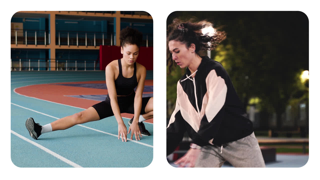 Diverse Athletes Training and Exercising on Outdoor Courts and Indoor Tracks