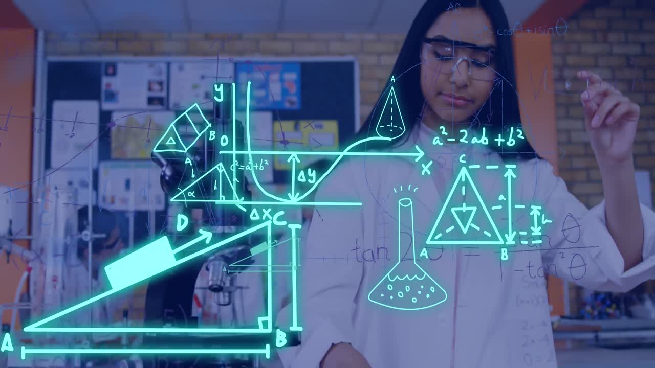 animación del procesamiento de datos sobre una estudiante biracial