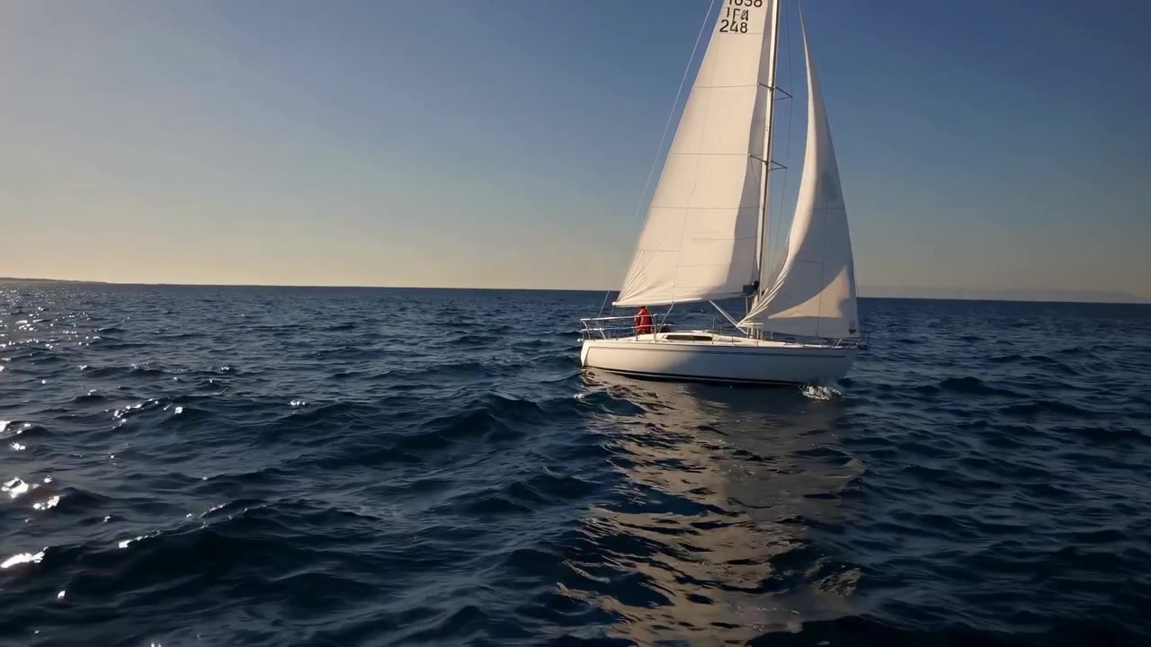 White Sailboat Gliding Across Calm Blue Ocean on a Sunny Day