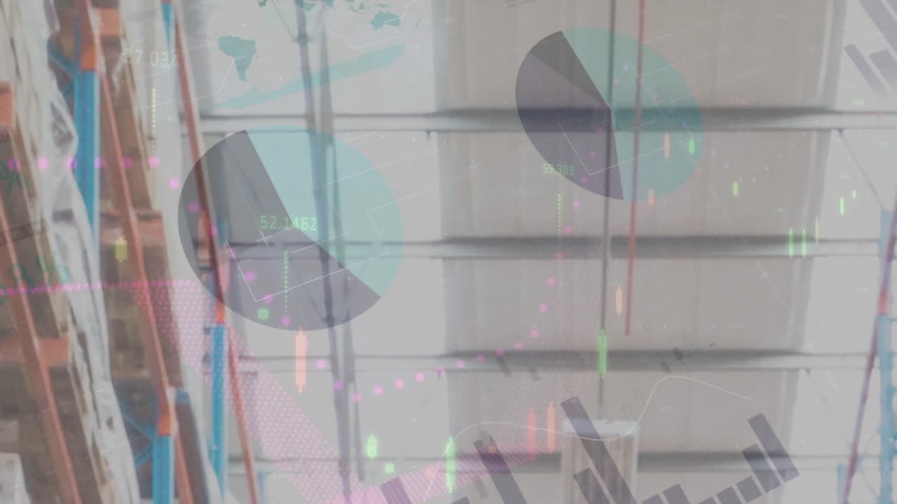 animación del procesamiento de datos en un almacén vacío