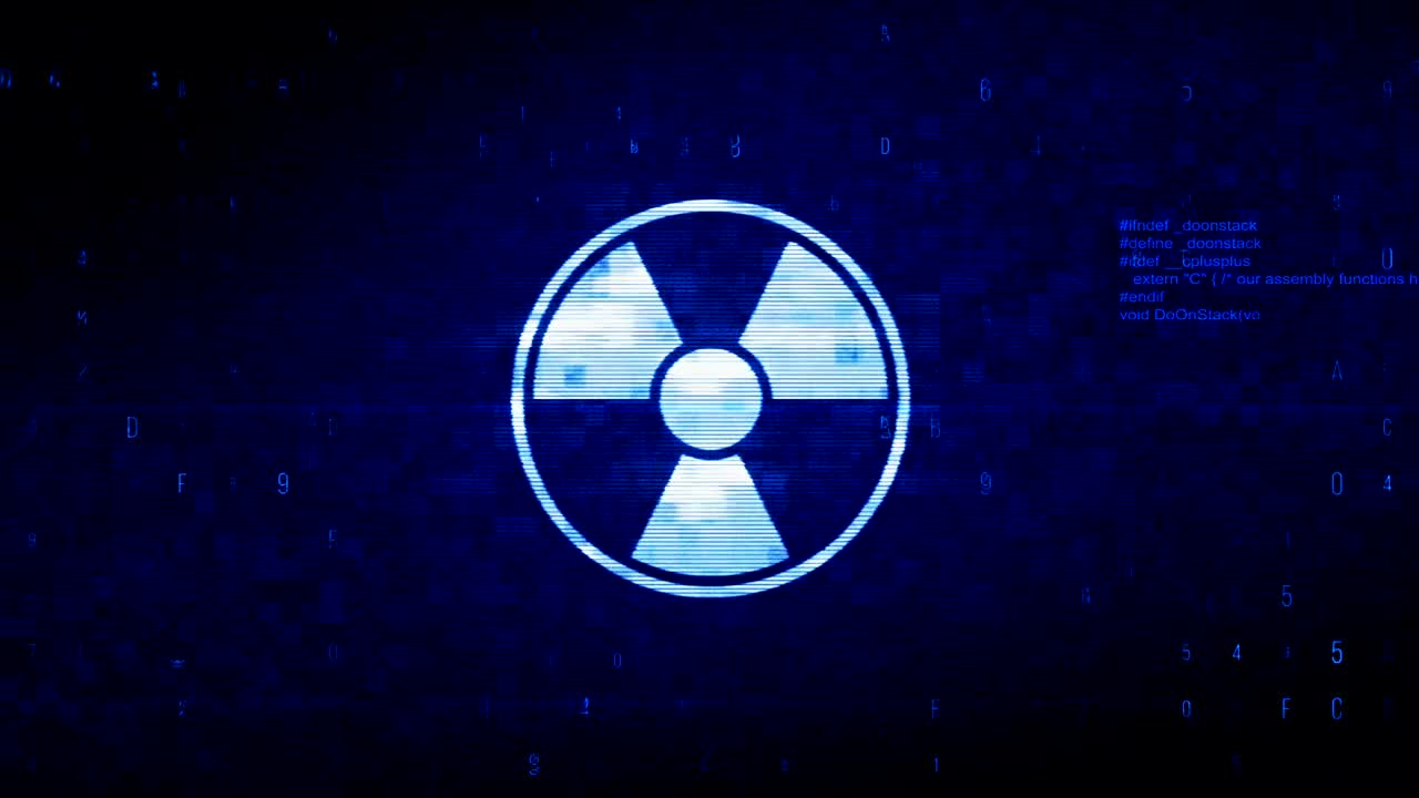 방사능 핵 경고 기호 디지털 픽셀 노이즈 오류 애니메이션