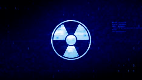símbolo de precaución nuclear de radiación animación de error de ruido de píxeles digitales.