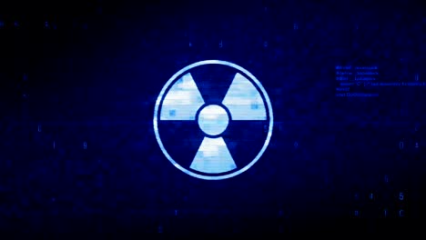 radiation nuclear caution symbol digital pixel noise error animation.