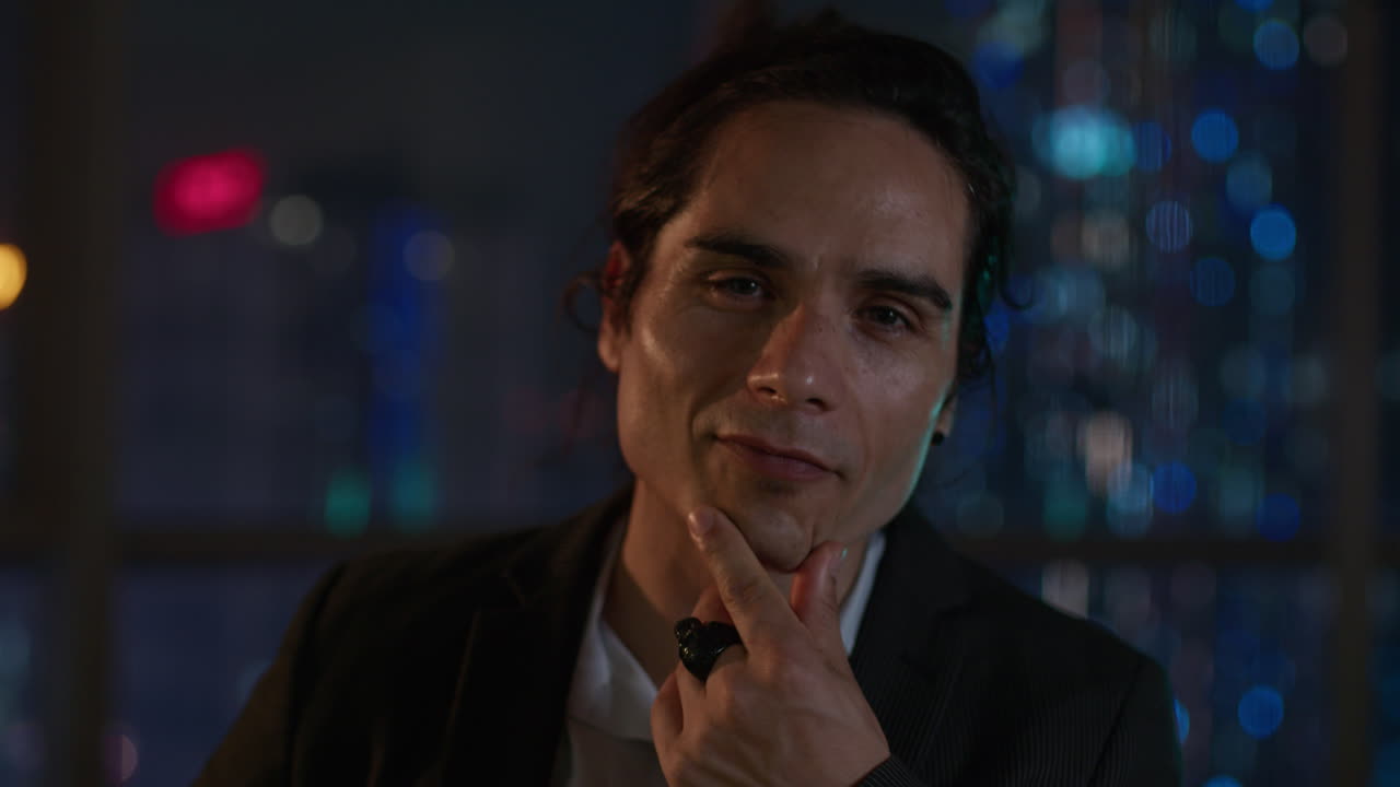 Man in a city at night