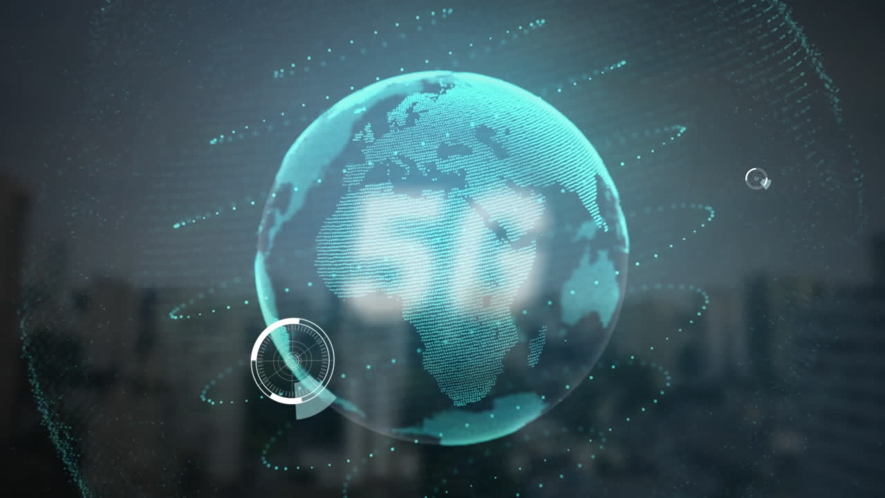 анимация 5g, написанная на вращающемся глобусе