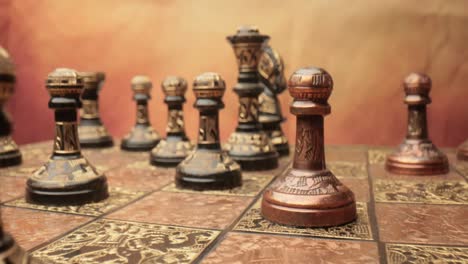 Flight-of-the-camera-between-vintage-chess.-super-macro-close-up