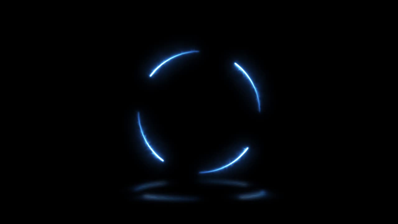 forma redonda con luces eléctricas azules con reflejos en un fondo negro. bucle sin costuras diseño gráfico de movimiento de signo abstracto