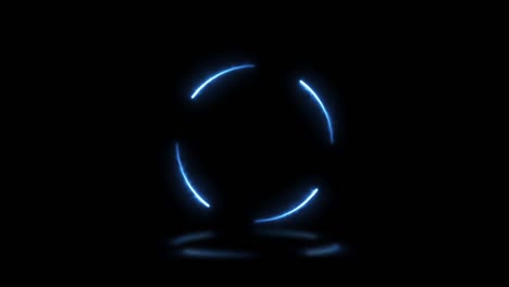 forma redonda con luces eléctricas azules con reflejos en un fondo negro. bucle sin costuras diseño gráfico de movimiento de signo abstracto