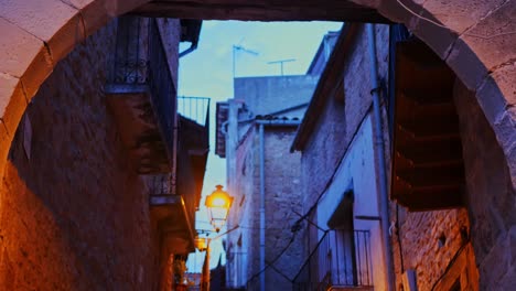 entrance arch in a medieval village at night