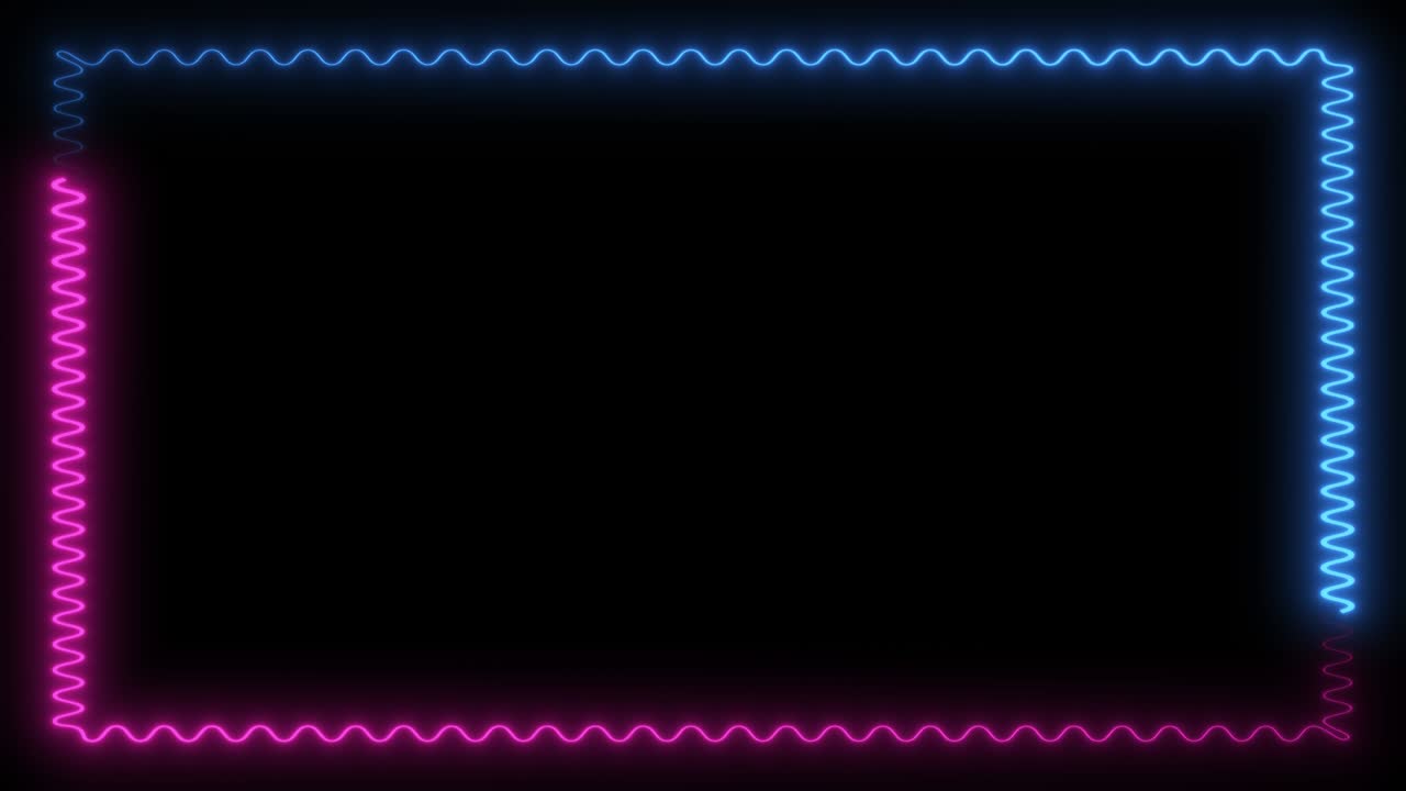 marco de neón. marco de neó abstracto animación en bucle azul y púrpura. marco de led con espacio. bucle de línea brillante.