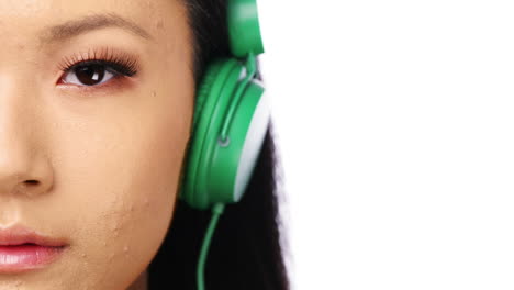 Woman-headphones-portrait-close-up-half-face-character-series-isolated-on-pure-white-background