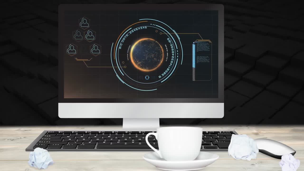 animación digital de la interfaz en la pantalla del ordenador en el escritorio 4k