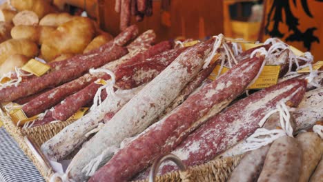 variety of spanish cured sausages at a market