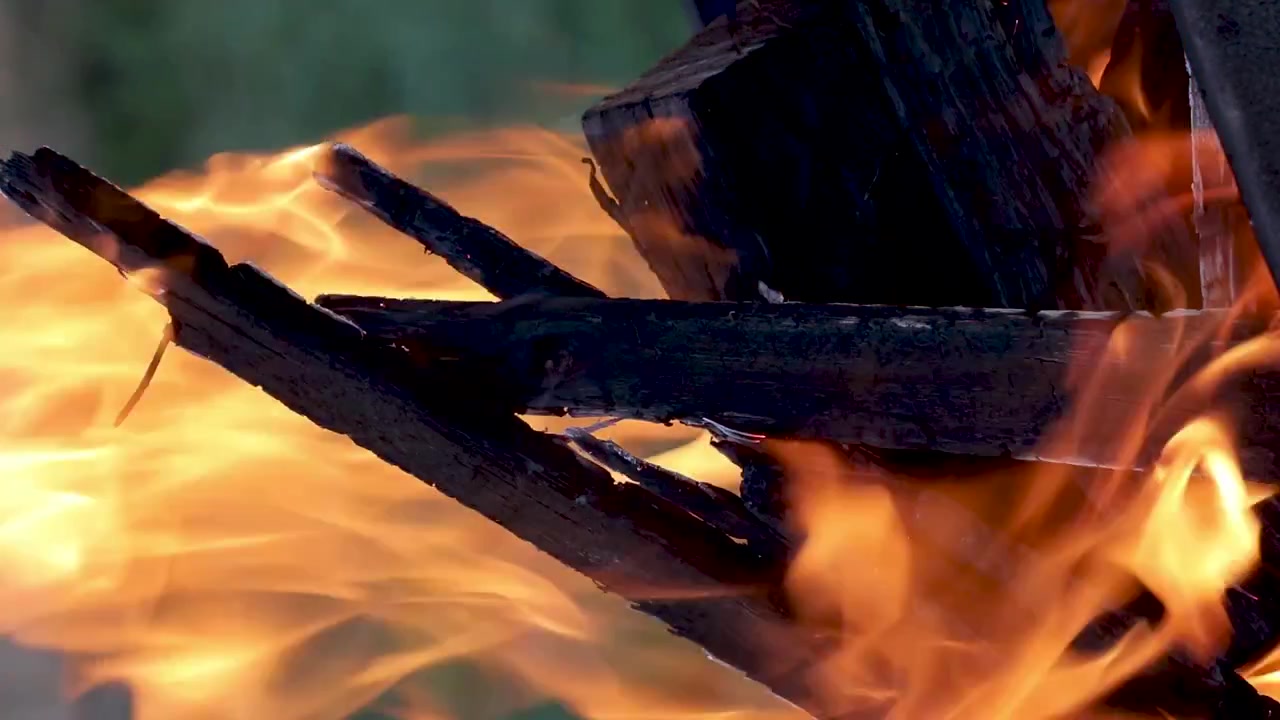 Burning wood preparing for a barbeque
