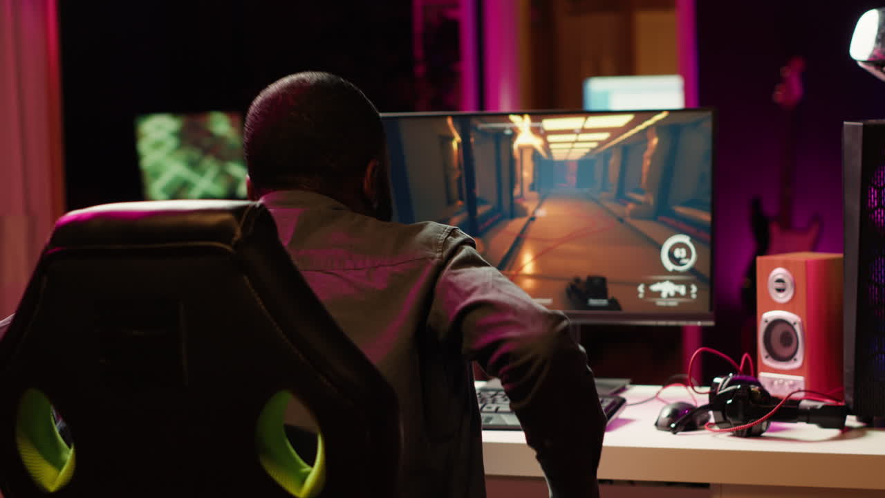 Pro player starting stream, filming himself while playing on gaming PC