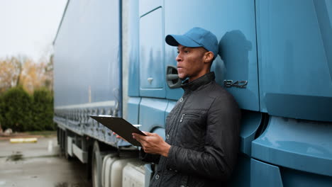 chauffeur de camion écrivant sur le bloc-notes