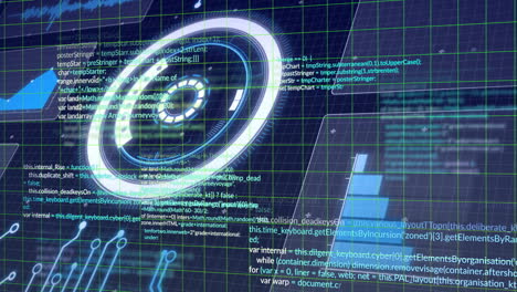 animation of coding with holographic elements on futuristic digital interface grid