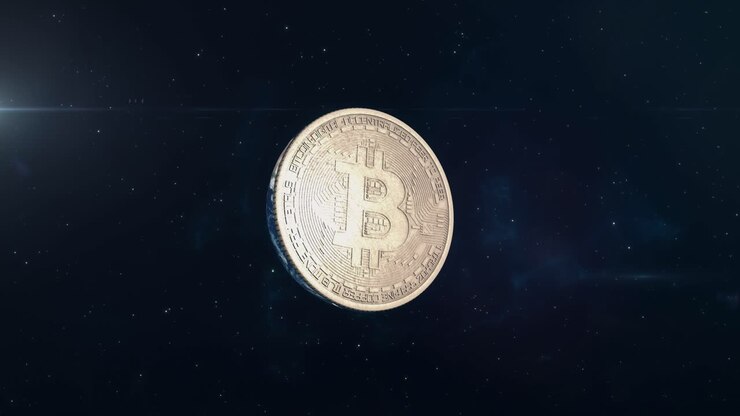 Bitcoin - Il pianeta Terra che ruota per rivelare una moneta di criptovaluta