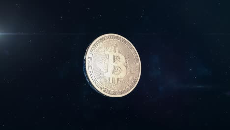 bitcoin - planet earth rotating to reveal cryptocurrency coin