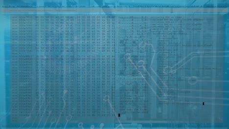 animation of data processing and microprocessor connections against computer server room