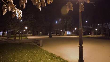 parque vacío en la isla strelecky por la noche,puente manes,farolas,praga,chequia