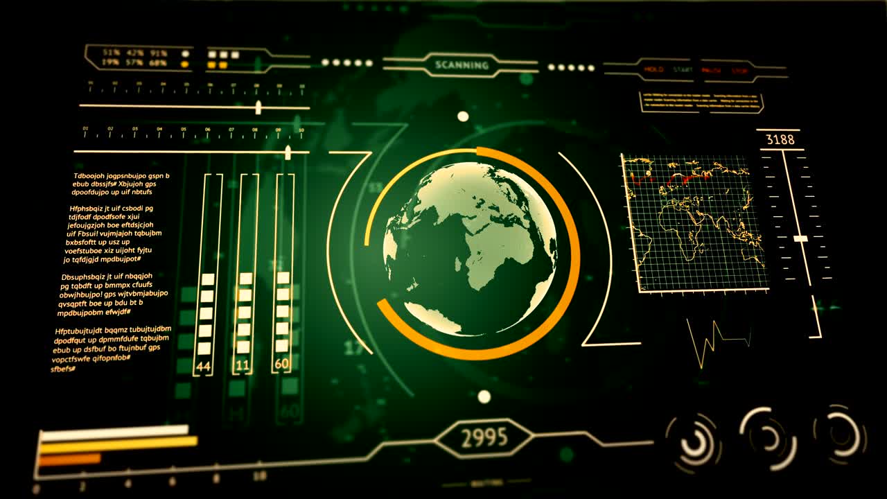 Futuristic 3D display with graphs and diagrams The Earth planet looped