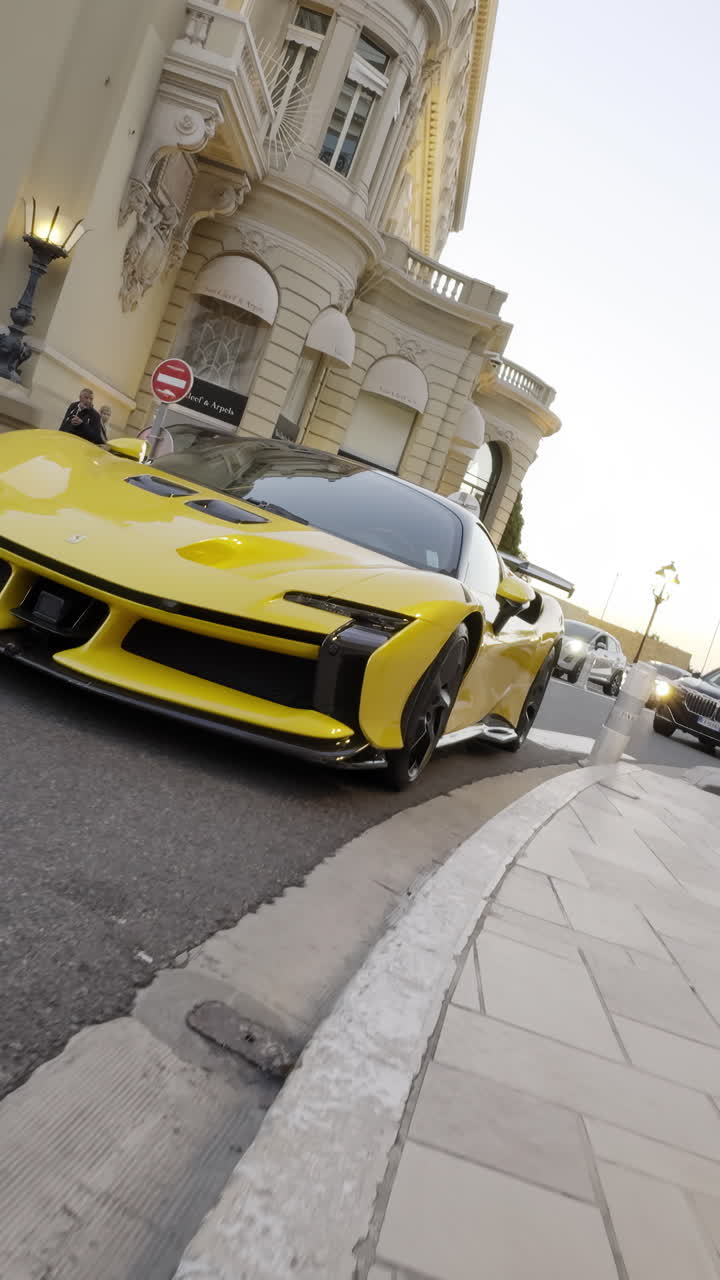 Close-up of a Yellow Luxury Sports Car Parked in Monaco