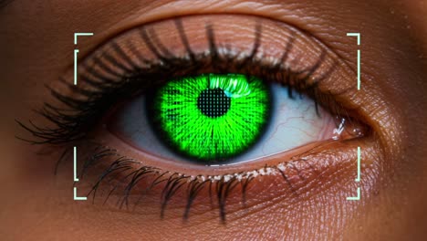 a close-up of a stunning eye transitioning from colorful patterns to vibrant green, showcasing the intricacies of human vision and digital monitoring technology